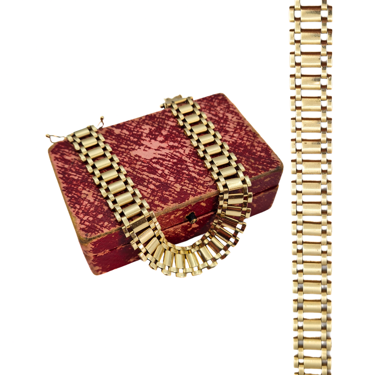 7" Long Vintage 9ct Gold Brick Link Bracelet, Fully Hallmarked London 1984, Unisex
