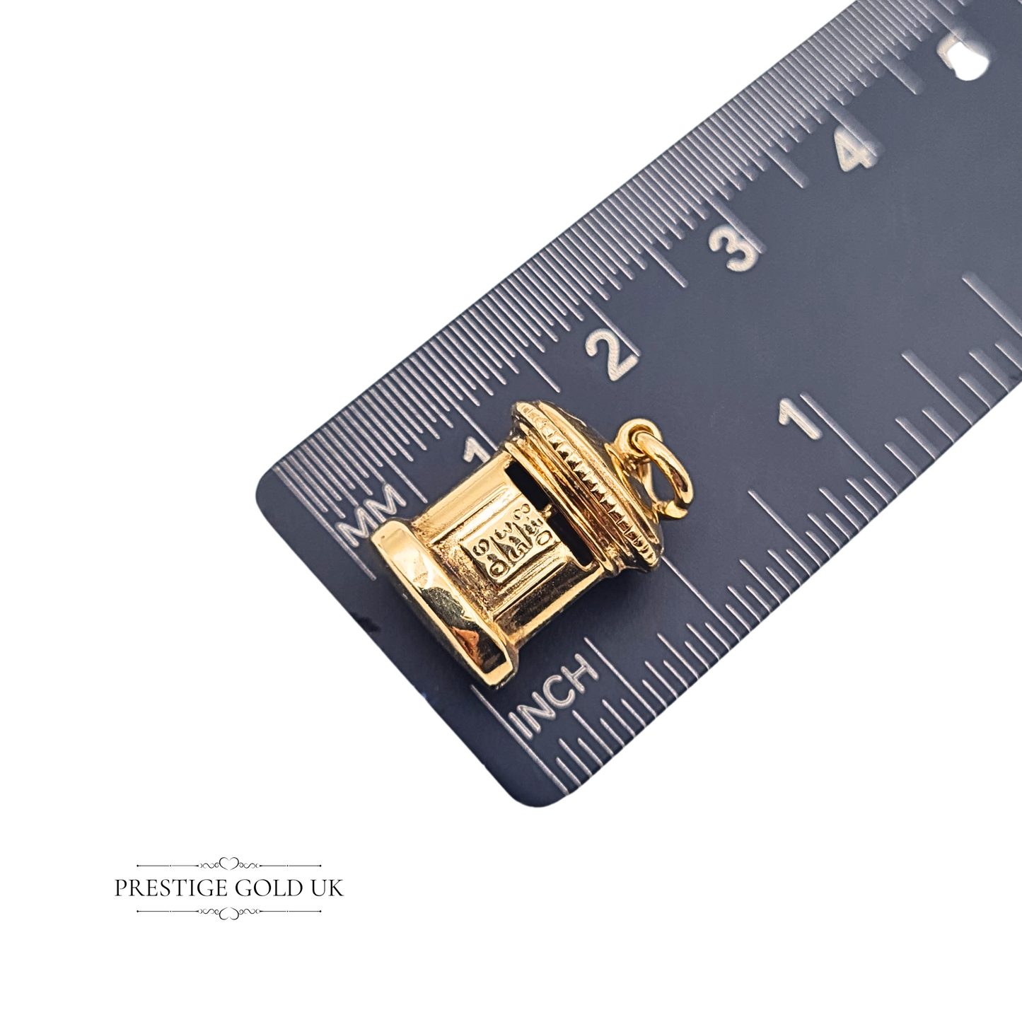 Small 9ct Gold British Red Post Box Charm, Double Aperture Pillar Box