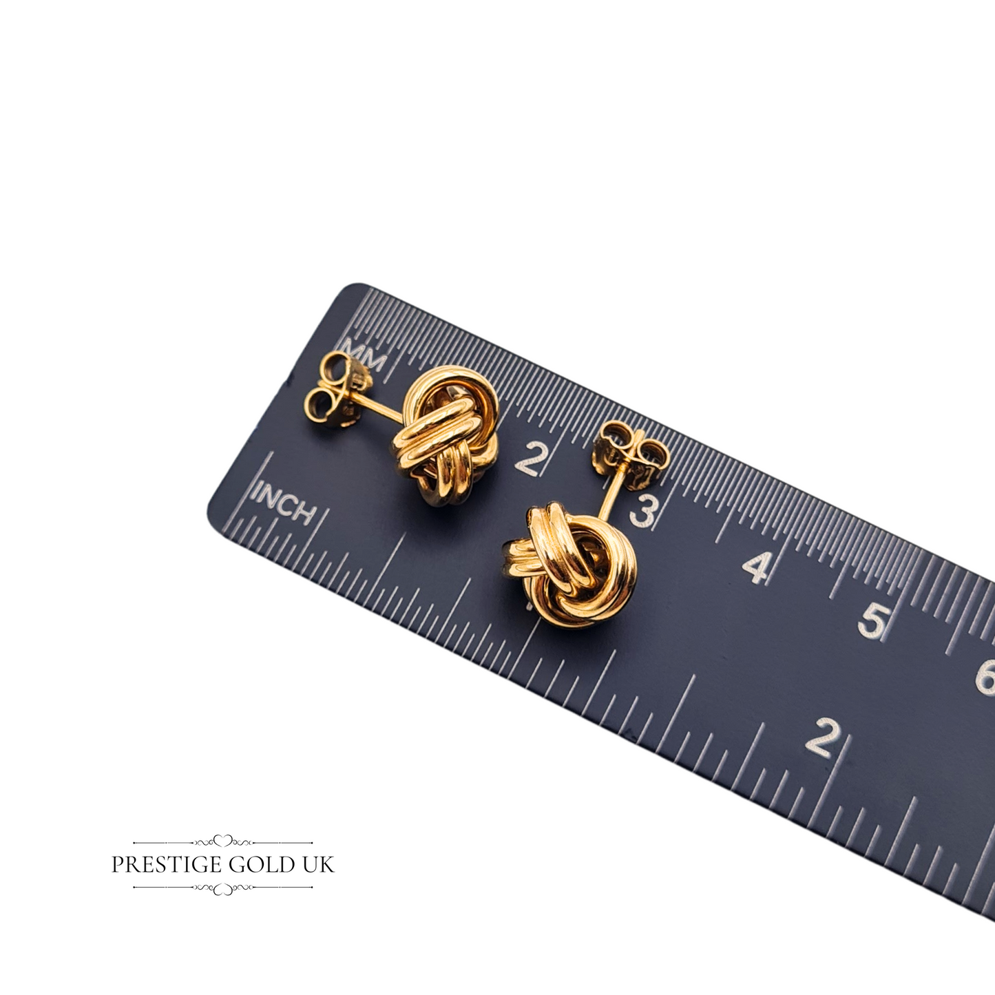 9ct Gold Woolmah Knot Stud Earrings, Stamped 375, Butterfly Backs