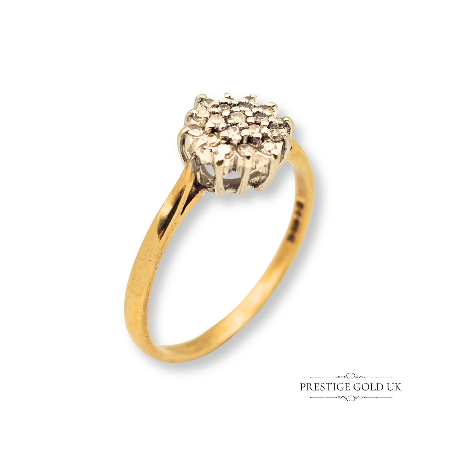 9ct Gold Diamond Cluster Ring, Dainty Engagement Ring Size UK N - US 6 1/2