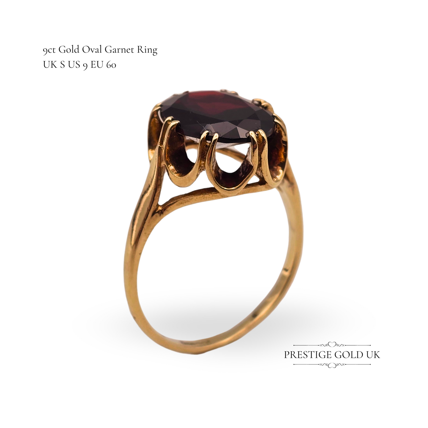 9ct Gold Garnet Ring, Large Oval Cut Stone, London 1979, UK S / US 9