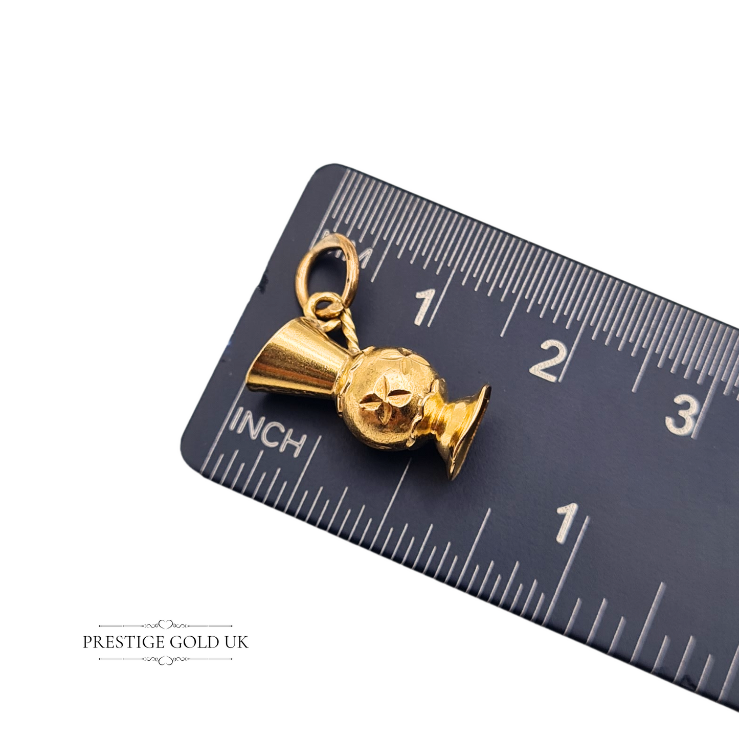 9ct Tiny Gold Pouring Jug Charm, Miniature Vase Design, Floral Engraved Detail