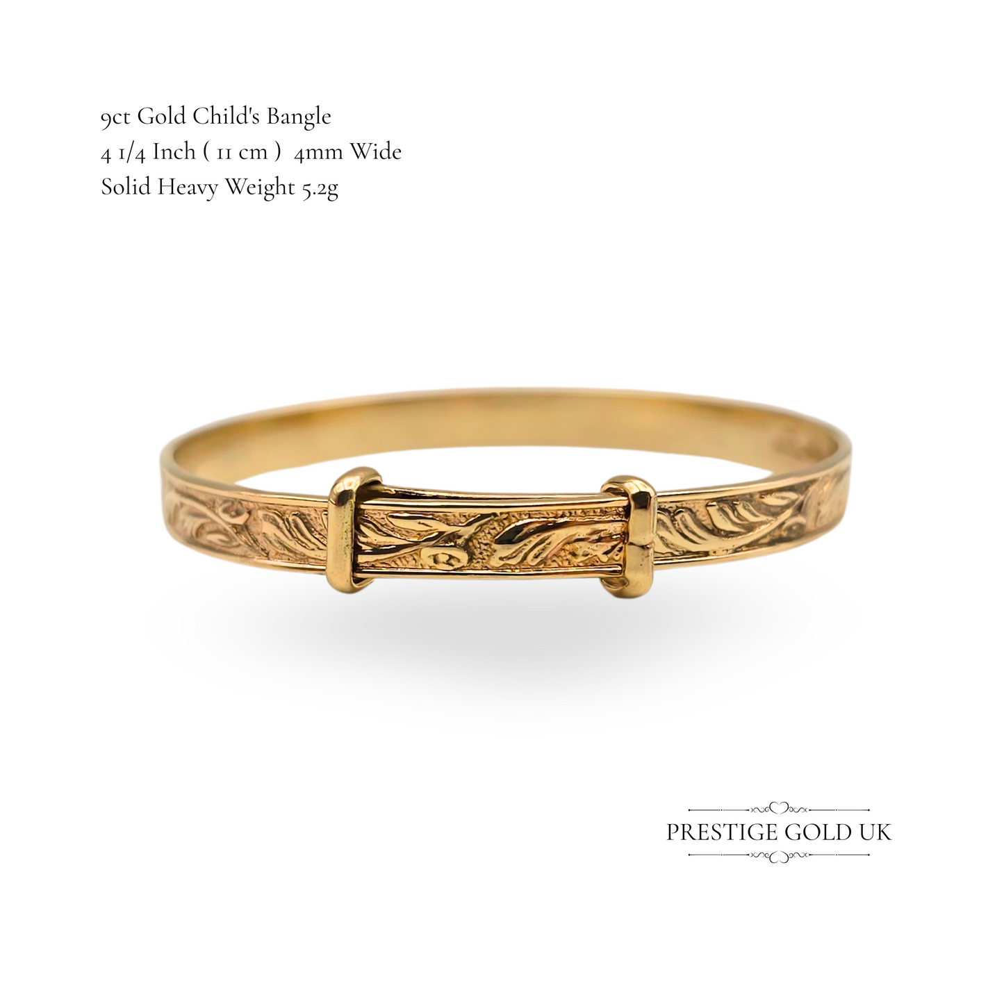 9ct Gold Child’s Bangle, Engraved Botanical Design Beautiful Child’s Bangle