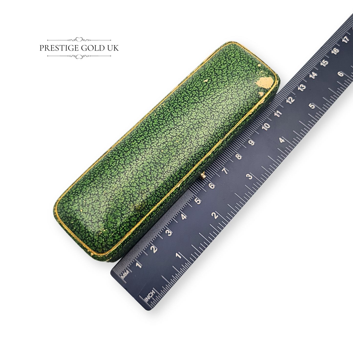 Vintage Green Cufflink Box, Gold Trim, 120mm x 35mm