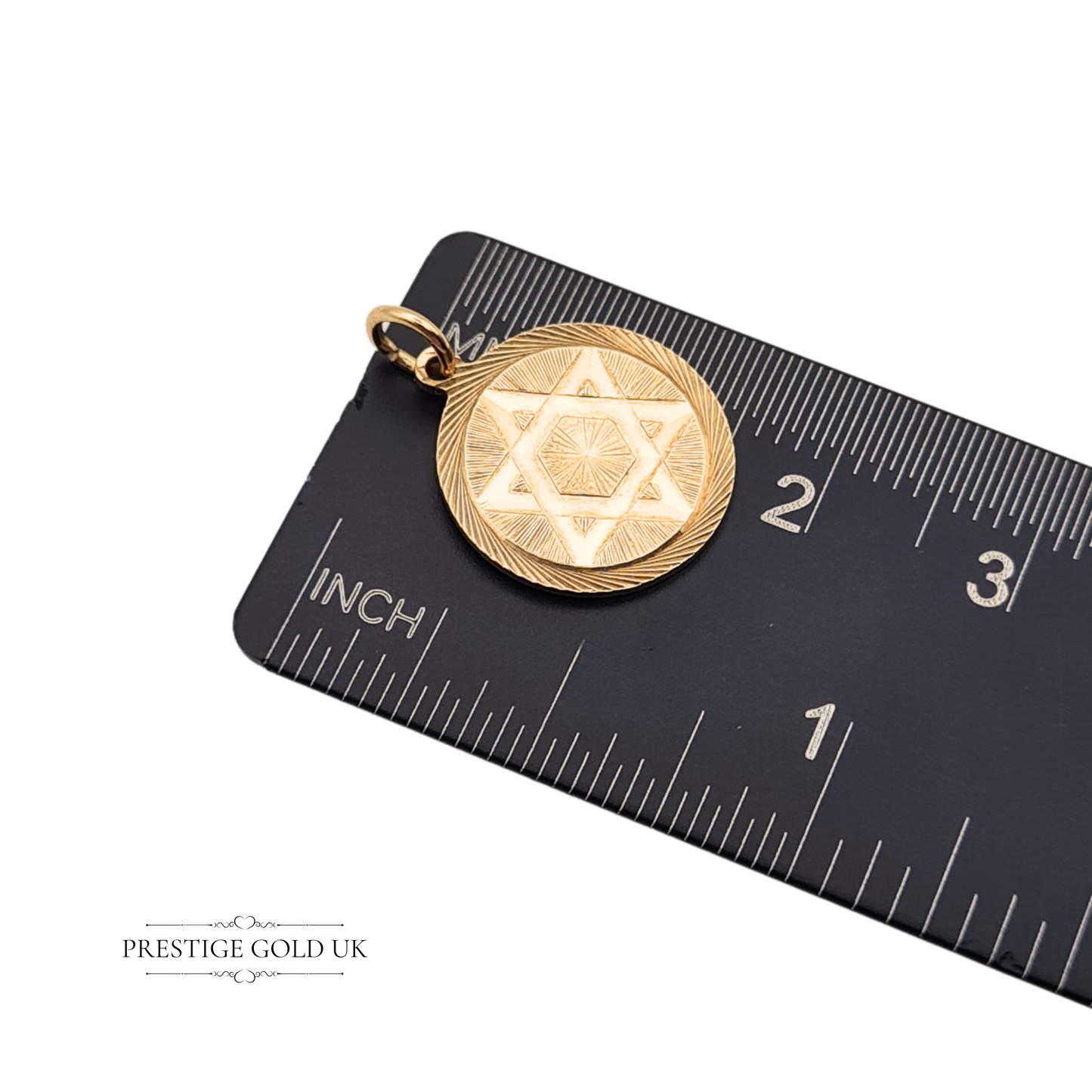 Small 9ct Gold Star Of David Pendant Seal of Solomon, Solid Engraved Pendant