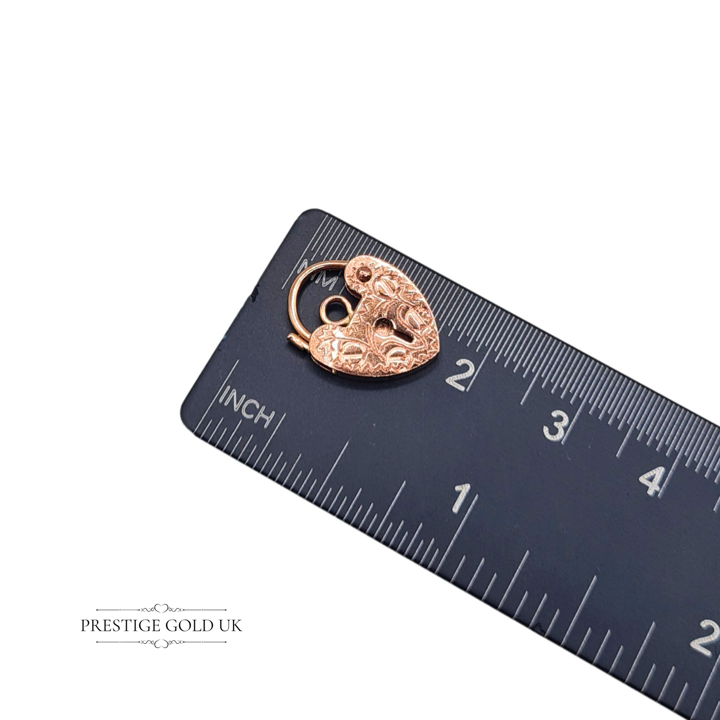 9ct Rose Gold Heart Padlock - Gold Padlock Charm- Gold 9ct Engraved