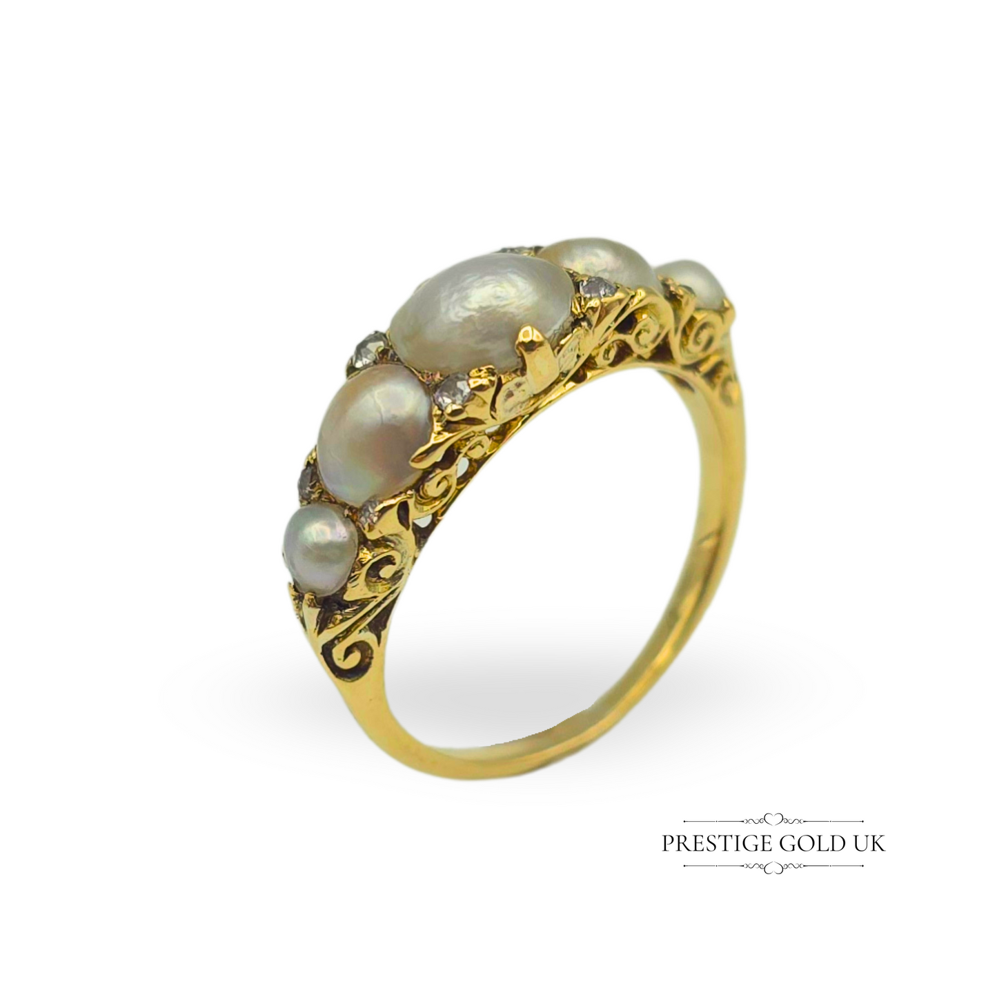 Antique 18ct Gold Pearl & Diamond Ring, UK M / US 6 1/4 Euro 52.5