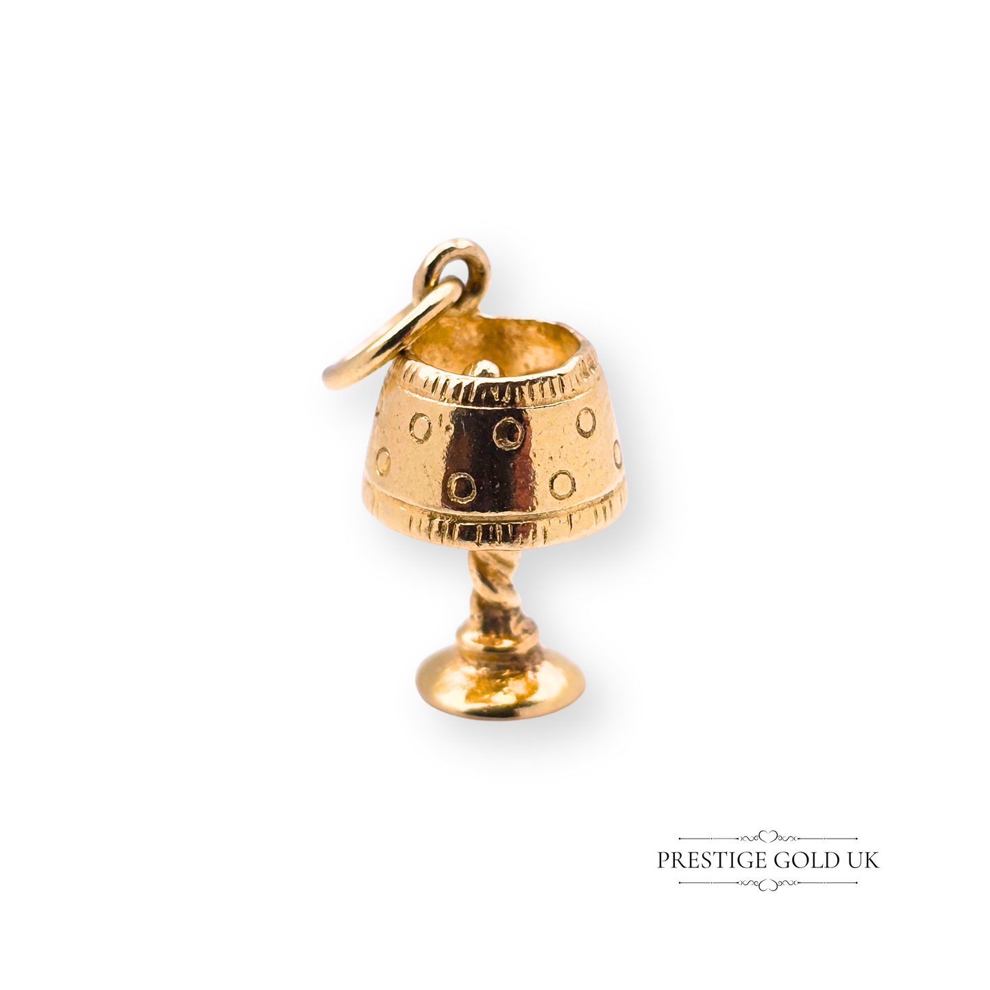 Small 9ct Gold Lamp Charm, Tiny Twisted Stem Solid Gold Miniature Lamp