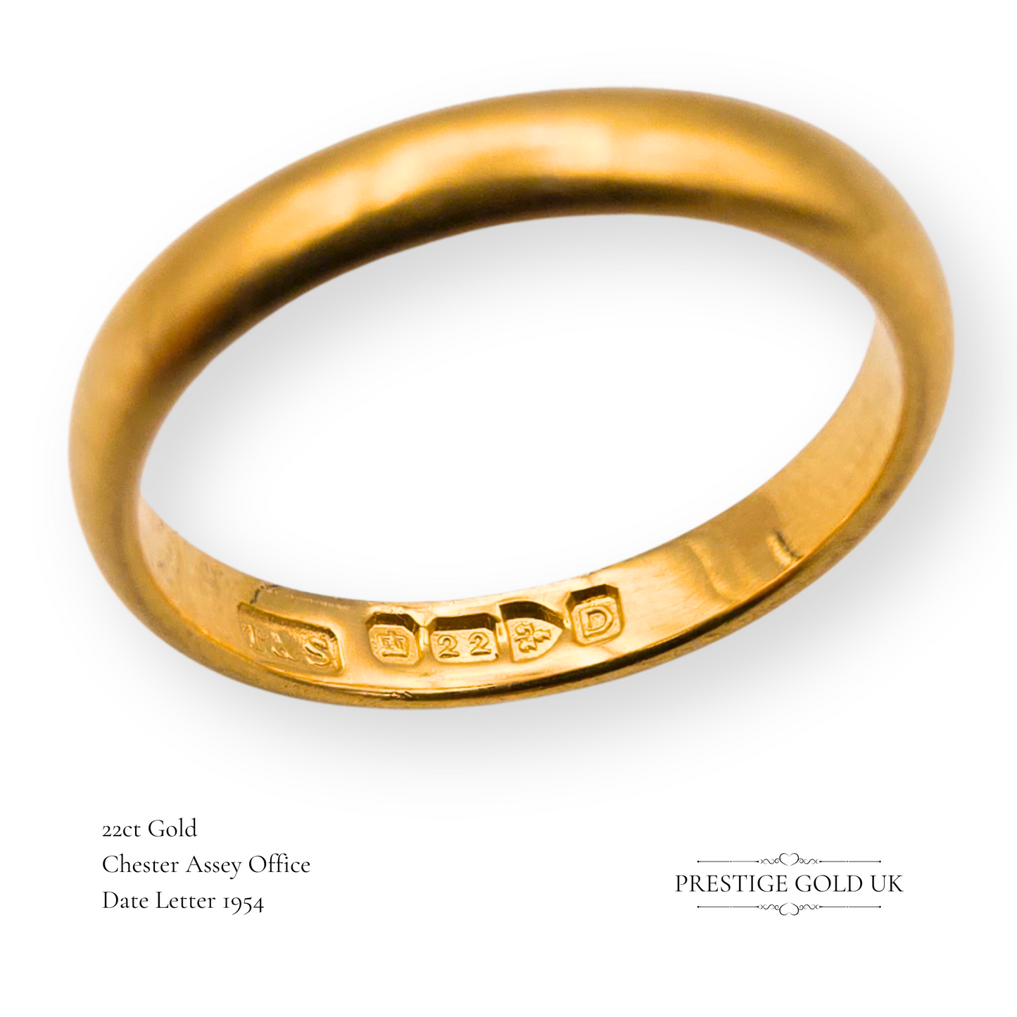 22ct Gold Wedding Band, Hallmarked Chester 1954, UK K US 5 1/4