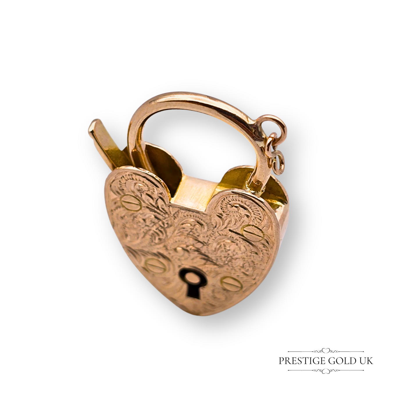 Huge Antique 9ct Rose Gold Hand Engraved Heart Padlock Charm Or Pendant