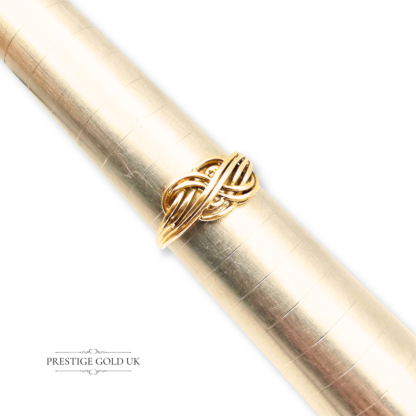 9ct Gold Vintage Lovers Knot Ring, Interlocking Twist Design , UK N US 6 1/2
