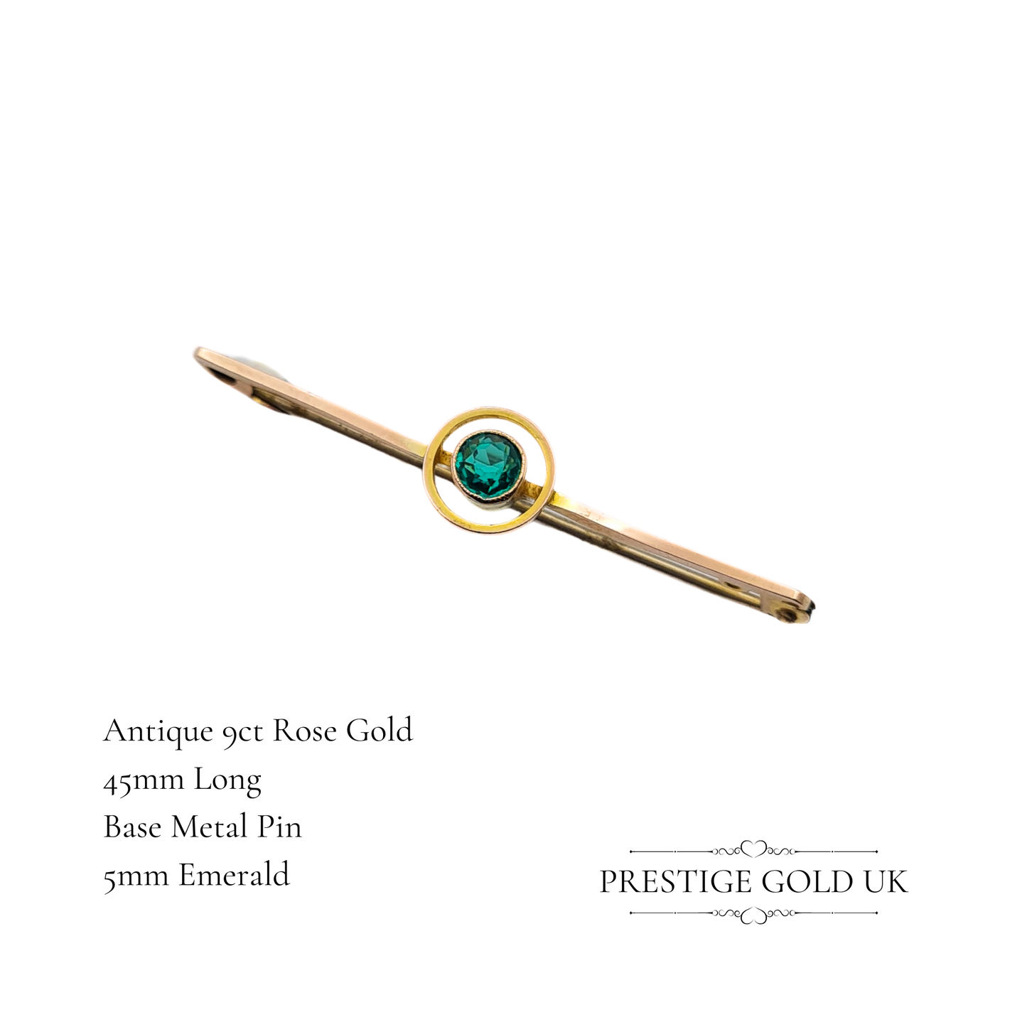 Antique 9ct Rose Gold Emerald Brooch