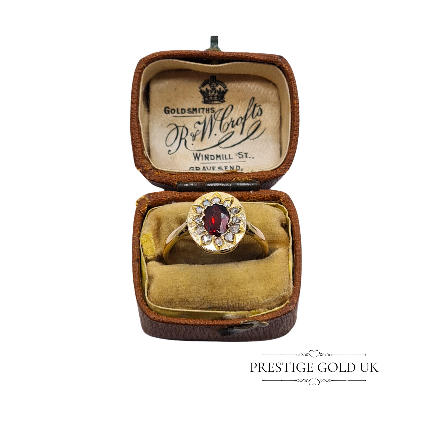 Antique 9ct Gold Garnet & Old Cut Diamond Ring - UK O 1/2 US 7 1/2 Euro 55.5