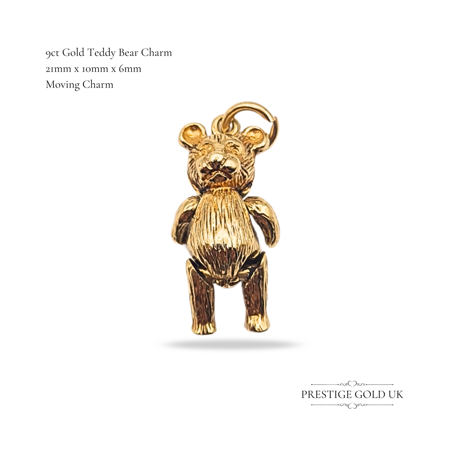 9ct Gold Moving Teddy Bear Charm, Heavy Detailed Vintage Moving Bear Charm