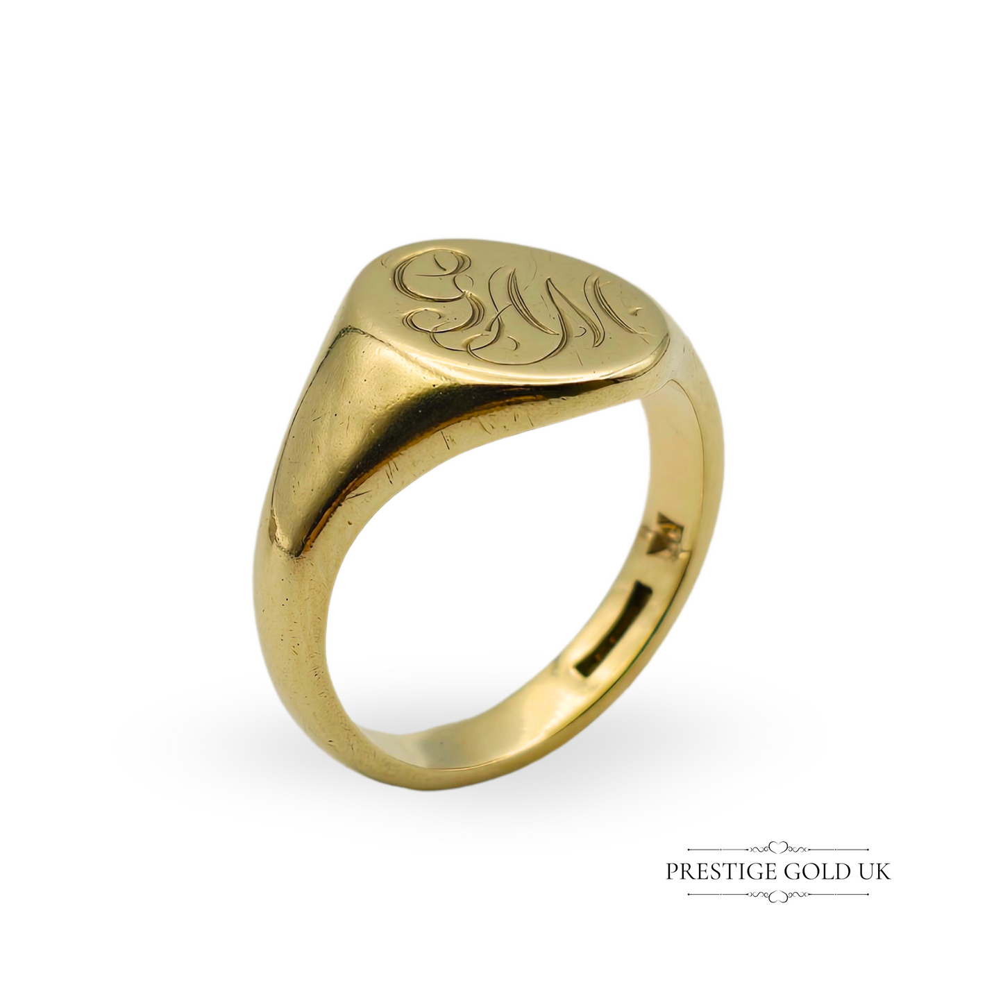 9ct Gold Monogrammed Signet Ring Solid Gold, Fully Hallmarked, UK T US 9 1/2