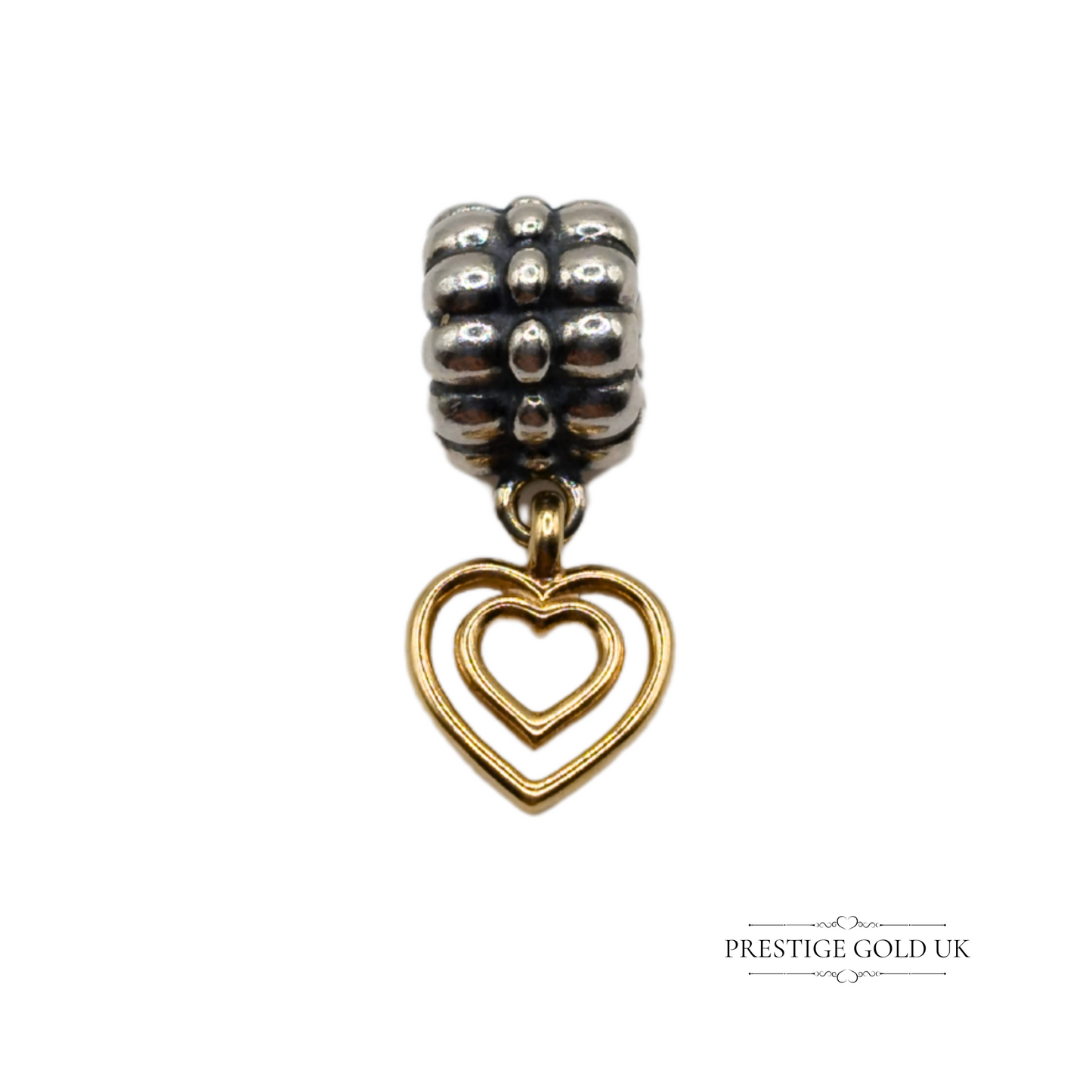 Authentic Retired Pandora Heart of Hearts Silver Charm With 14K Gold Hearts 925 ALE 790987