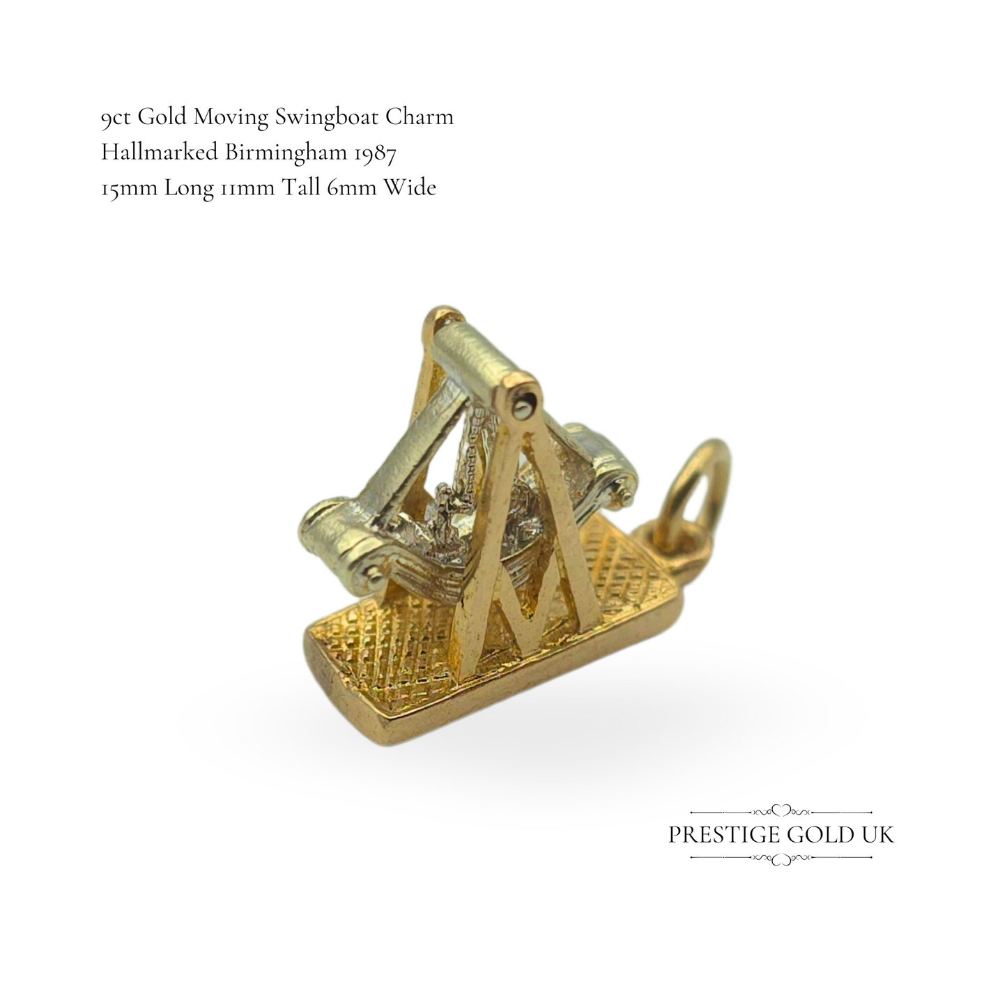 9ct Gold Moving Fun Fair Ride Charm, Pirate Boat.Seesaw, Swingboat, shuggy boat