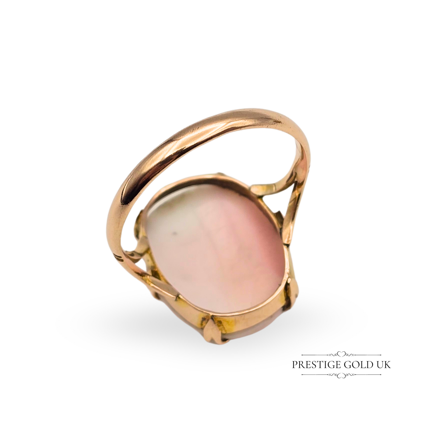 9ct Rose Gold Cameo Ring, Oval Hand-Carved Shell Lady Profile, UK Q 1/2 / US 8.5