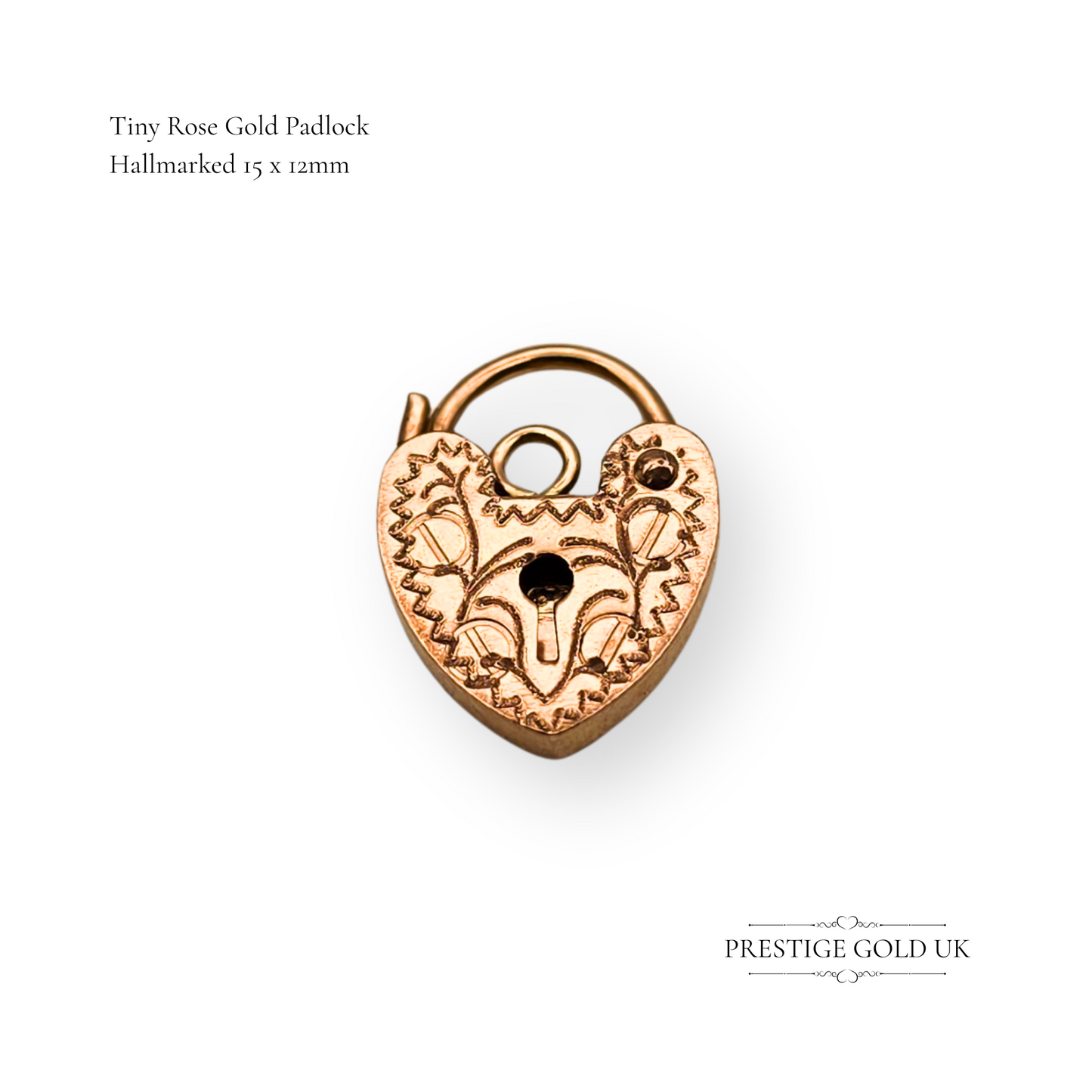 9ct Rose Gold Heart Padlock - Gold Padlock Charm- Gold 9ct Engraved
