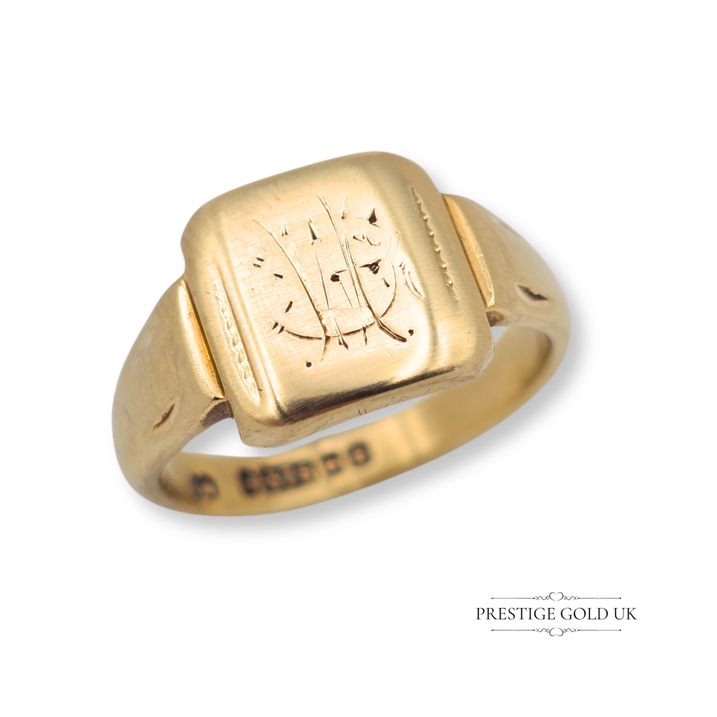 9ct Gold Hand Engraved Signet Ring, Birmingham 1951, UK N - US 6 3/4