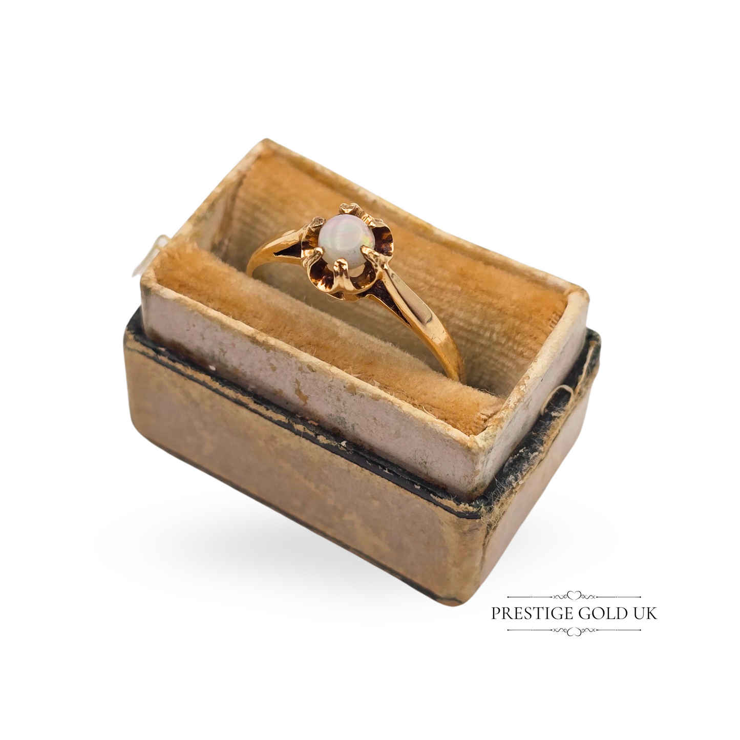 9ct Gold Opal Solitaire Ring, Claw Set Round Opal, UK L / US 6 Pinky Ring