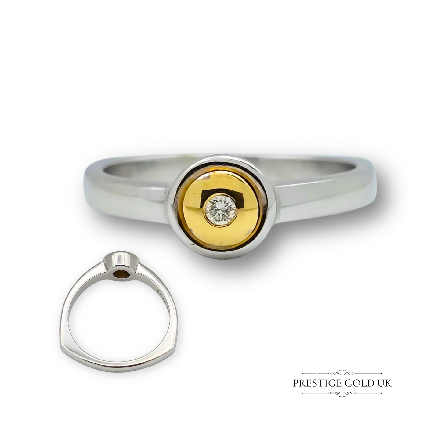 18ct White & Yellow Gold Designer Ring, Solitaire Triangle, UK Q 1/2 US 8 1/4
