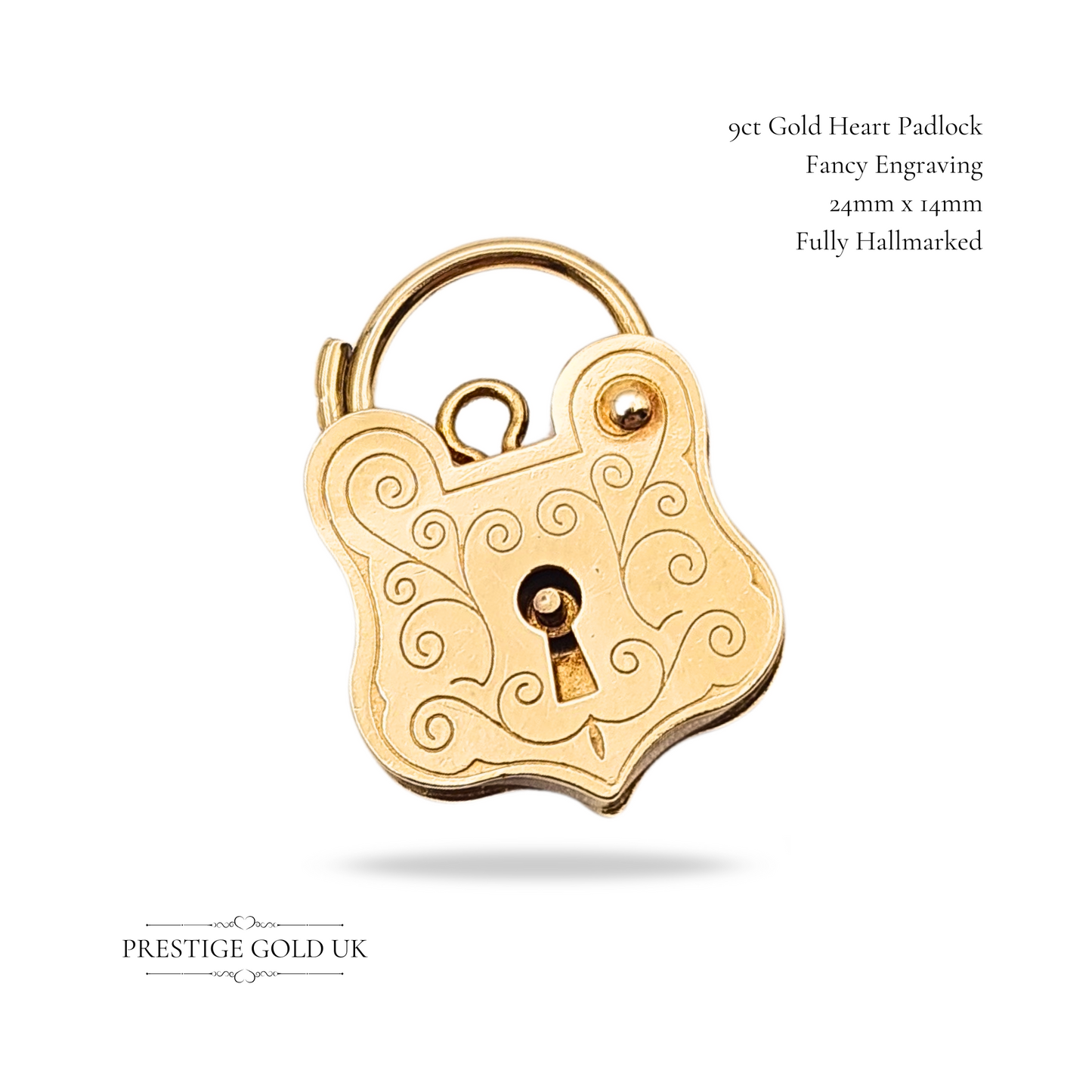 9ct Gold Heart Padlock Charm 1995 London Hallmarked Engraved