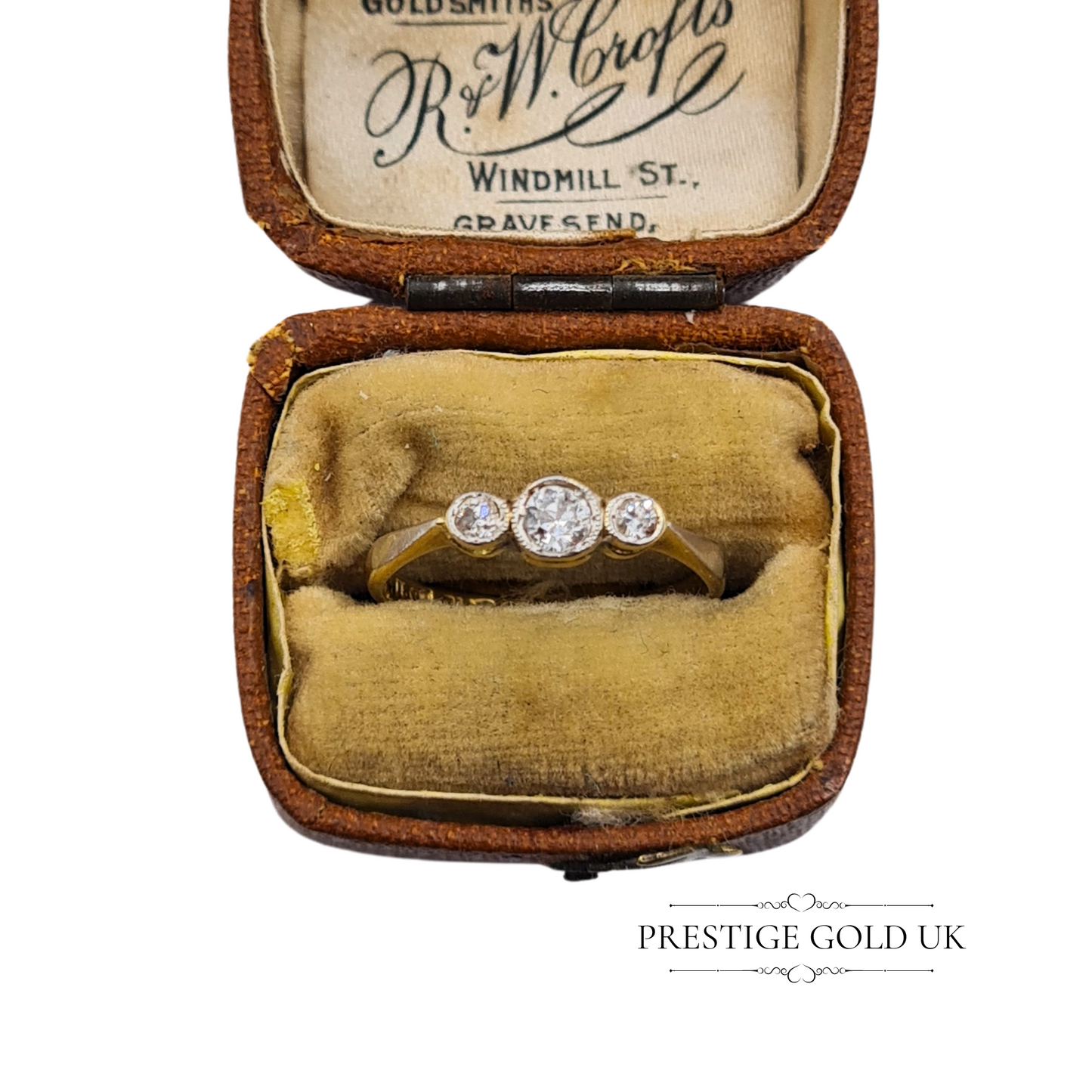 Vintage 18ct Gold & Platinum 3 Stone Diamond Trilogy Ring - UK K US 5 3/4