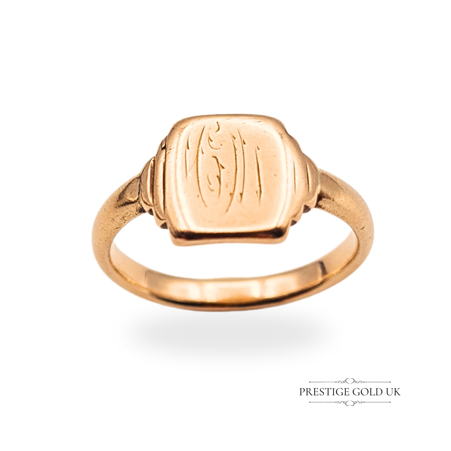Dainy 9ct Rose Gold Signet Ring Square Monogram UK M US 6 1/4 Circa 1933