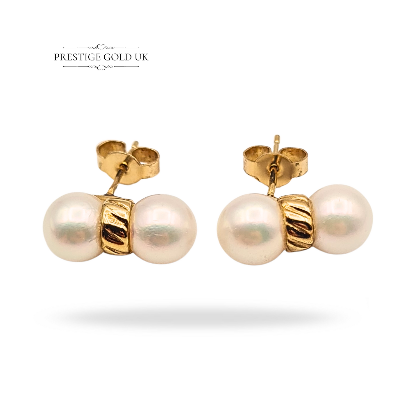 Large 9ct Gold Twin Pearl Earrings With Butterfly Backs