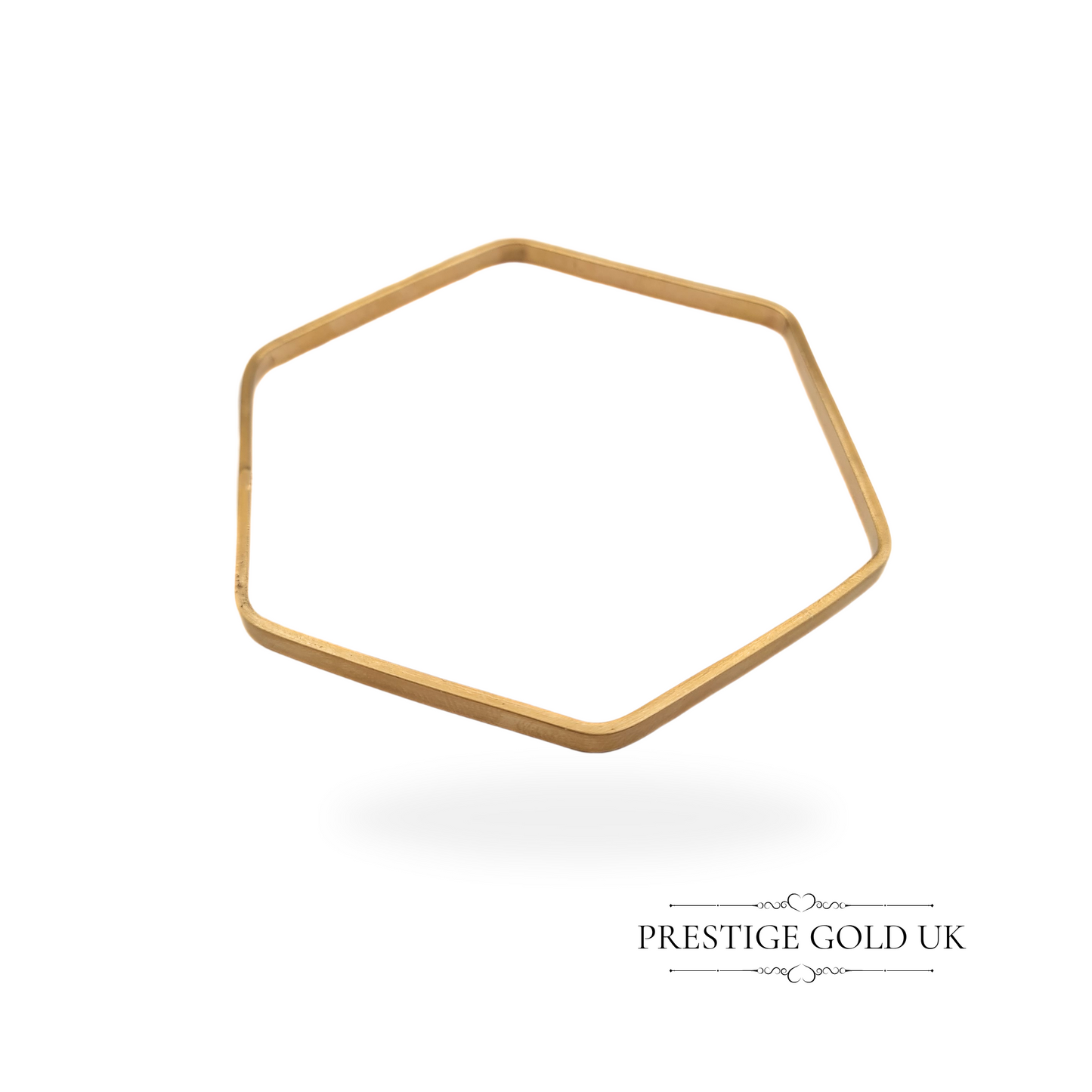 Vintage 9ct Gold Hexagonal Bangle, Stamped 9ct, Brushed Finish, Six-Sided Design, 7 3/4" 20cm Fitment