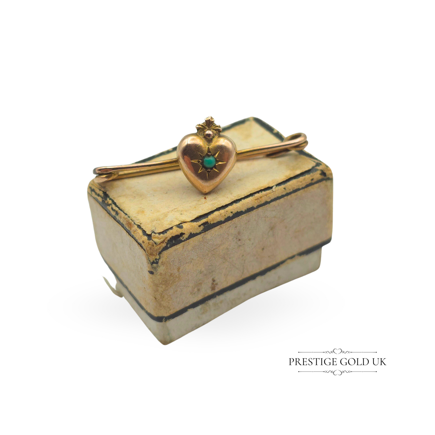 Antique 9ct Gold Heart Brooch with Turquoise Stone