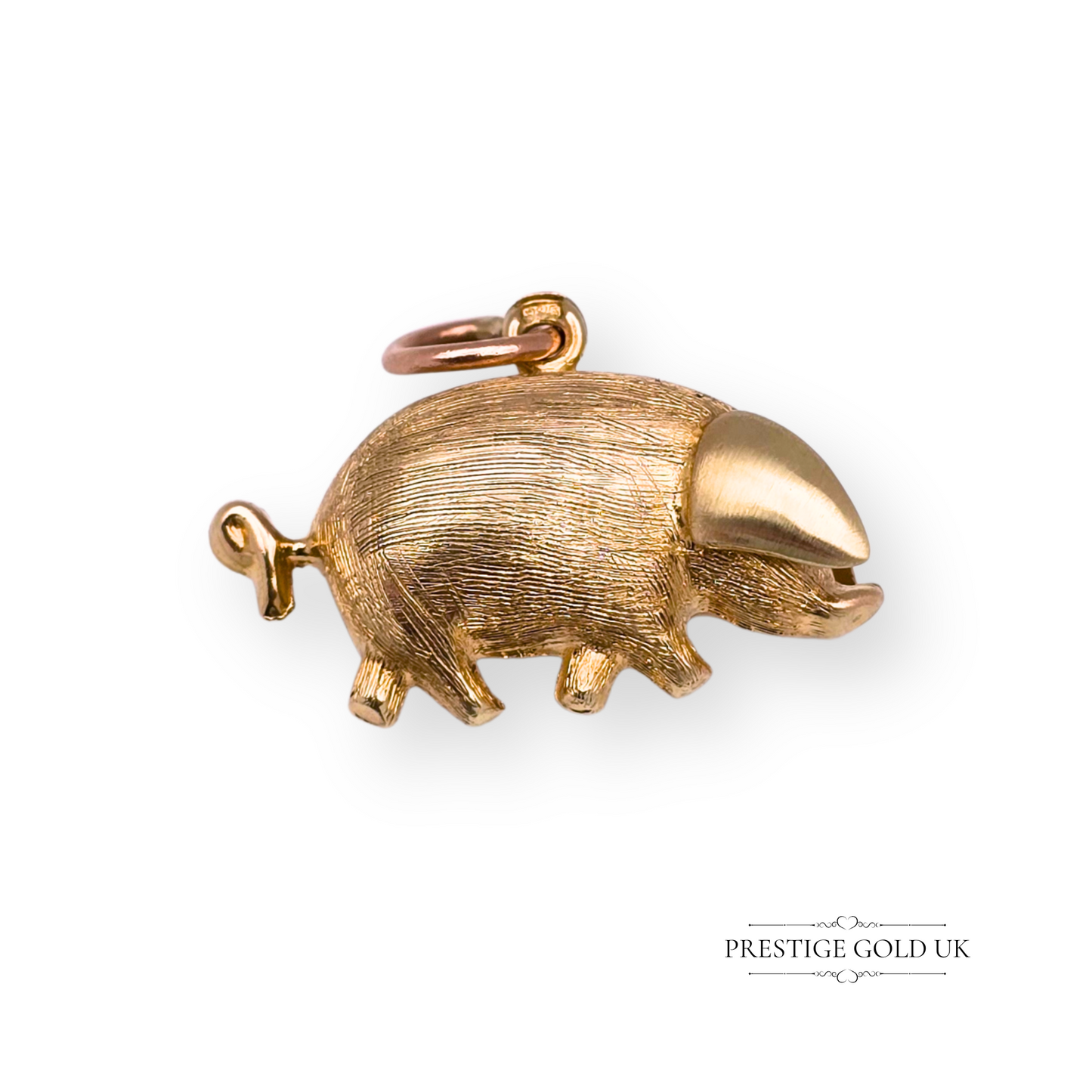9ct Gold Pig Charm, Detailed Design, Gloucestershire Old Spots Pendant