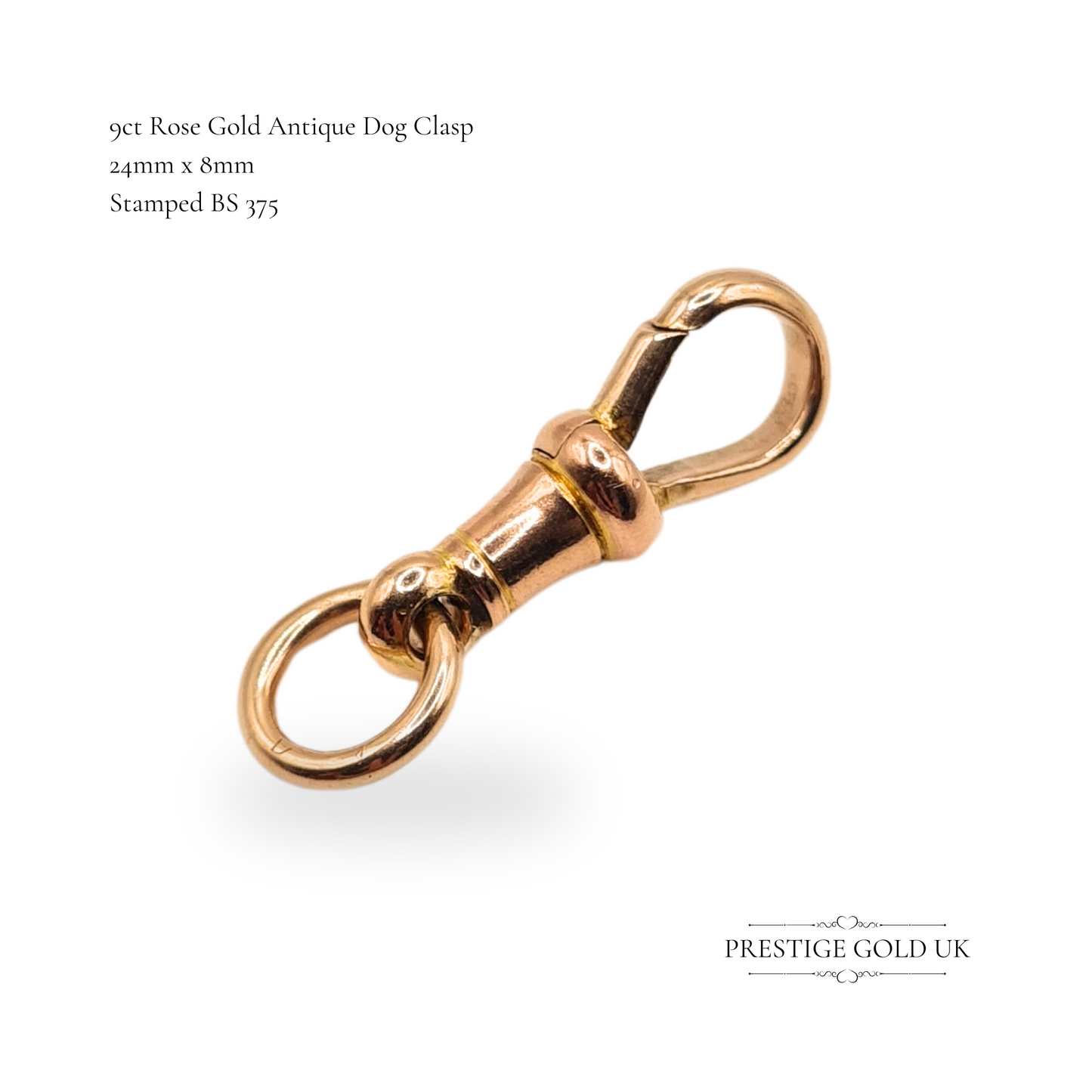 9ct Rose Gold Dog Clasp 24mm Small Secure Clip
