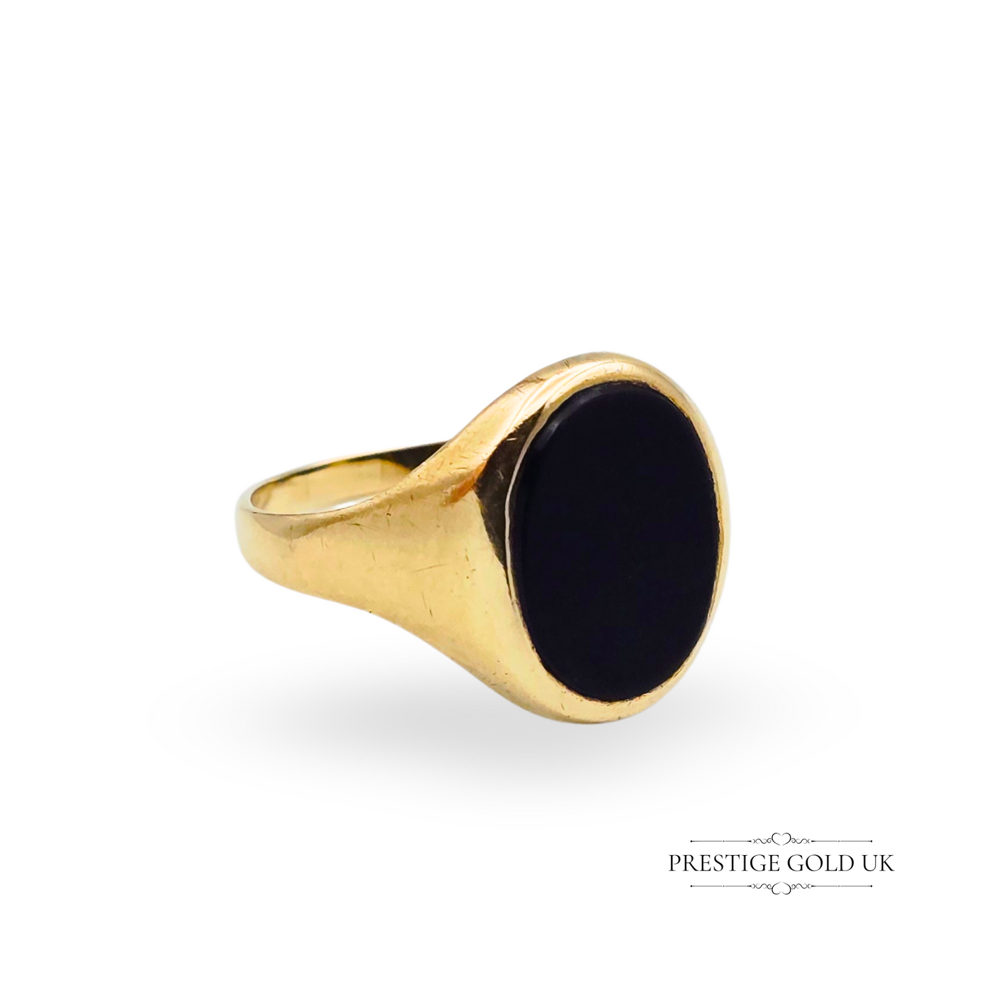 9ct Gold Onyx Signet Ring, UK W / US 11, Large Oval Onyx Stone Ring