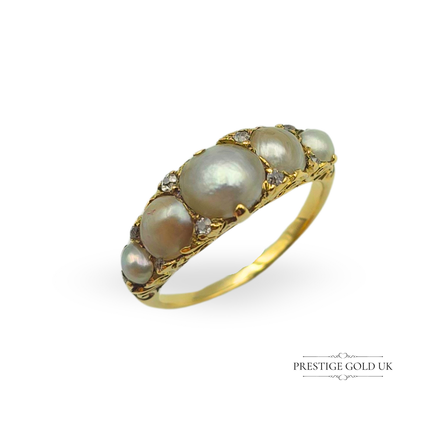 Antique 18ct Gold Pearl & Diamond Ring, UK M / US 6 1/4 Euro 52.5