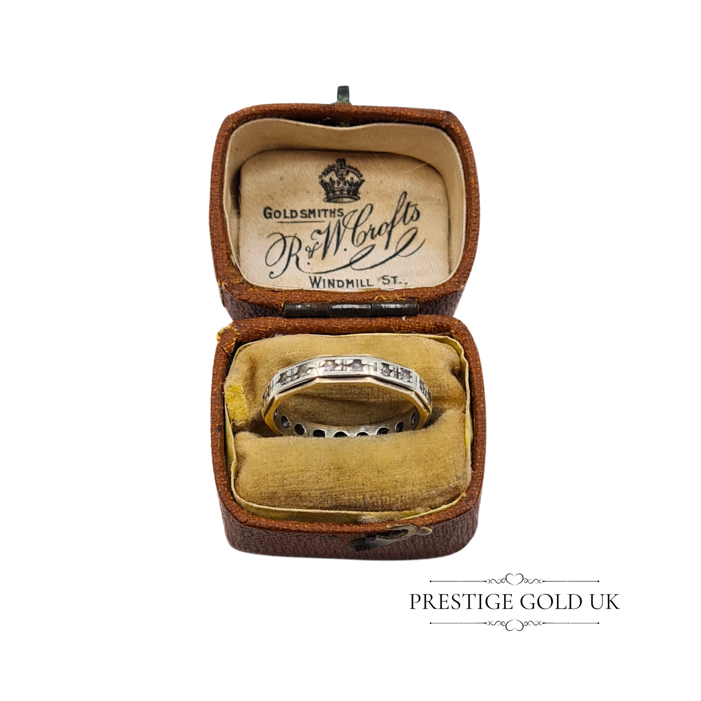 Vintage 9ct White & Yellow Gold Octagonal Spinel Ring, Eternity Band, UK L 1/2 US 6 1/4 Euro 52, Unique Vintage Gold Ring