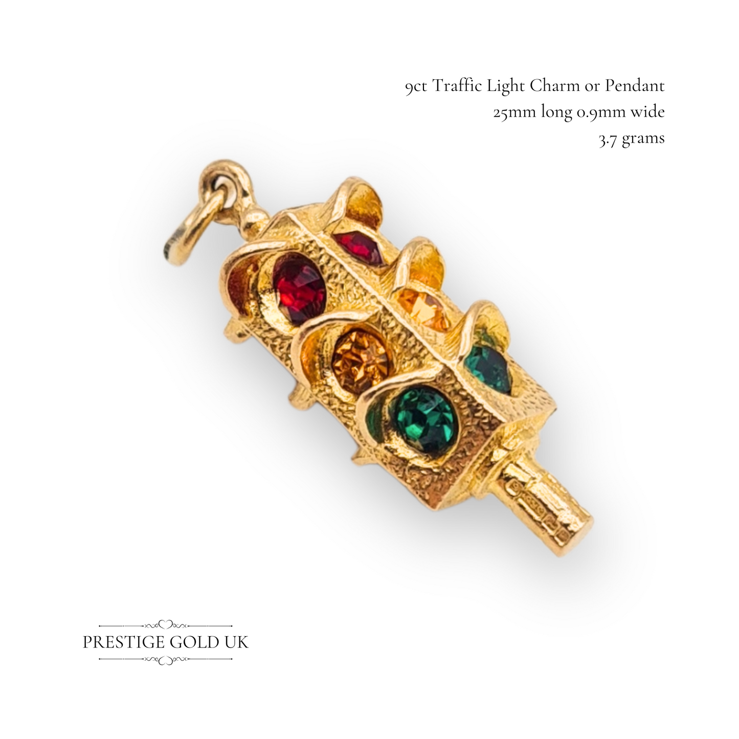 9ct Gold Traffic Light Charm With Red Amber Green, American Traffic Signal