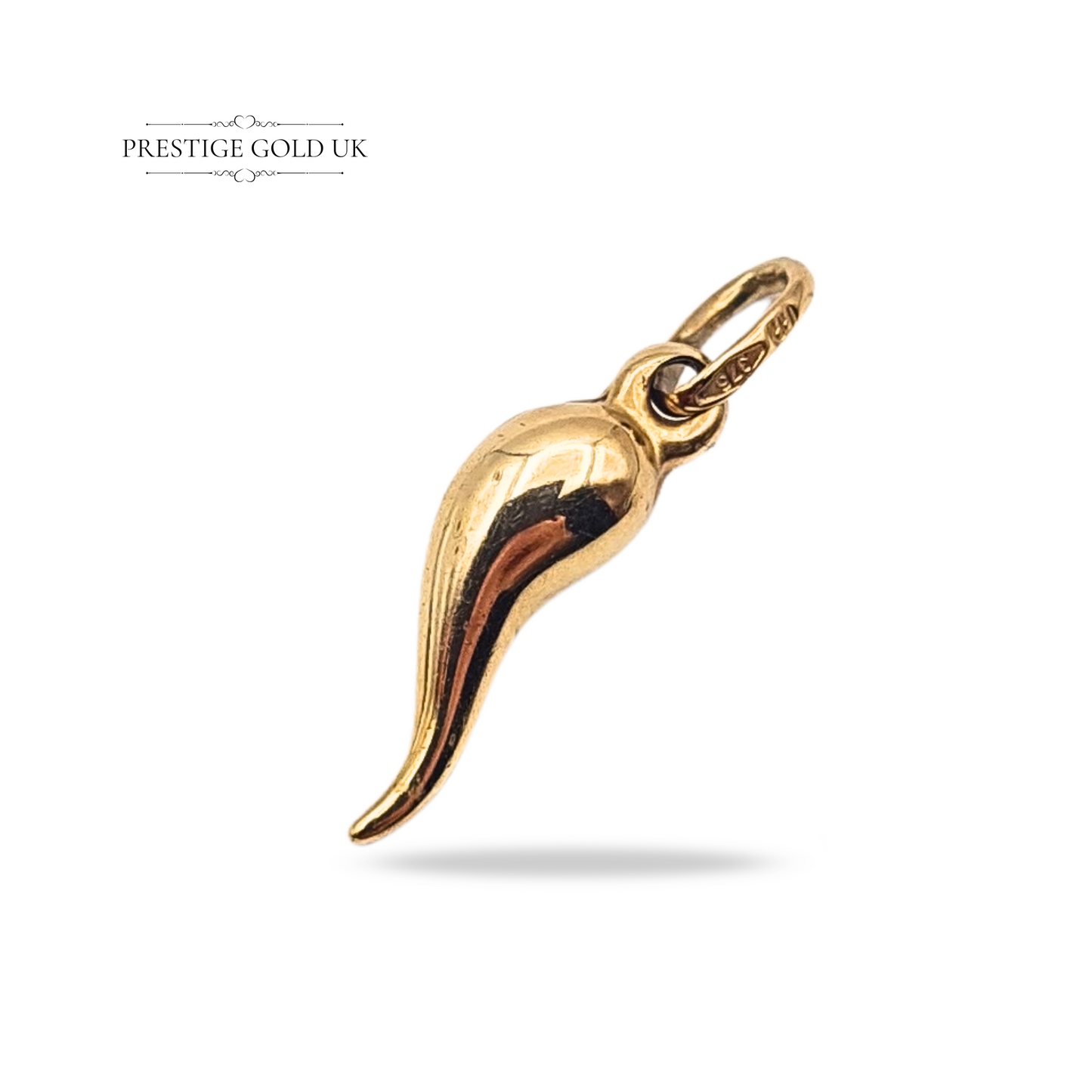 9ct Gold Tiny Horn of Plenty Charm, Lucky Cornicello Charm