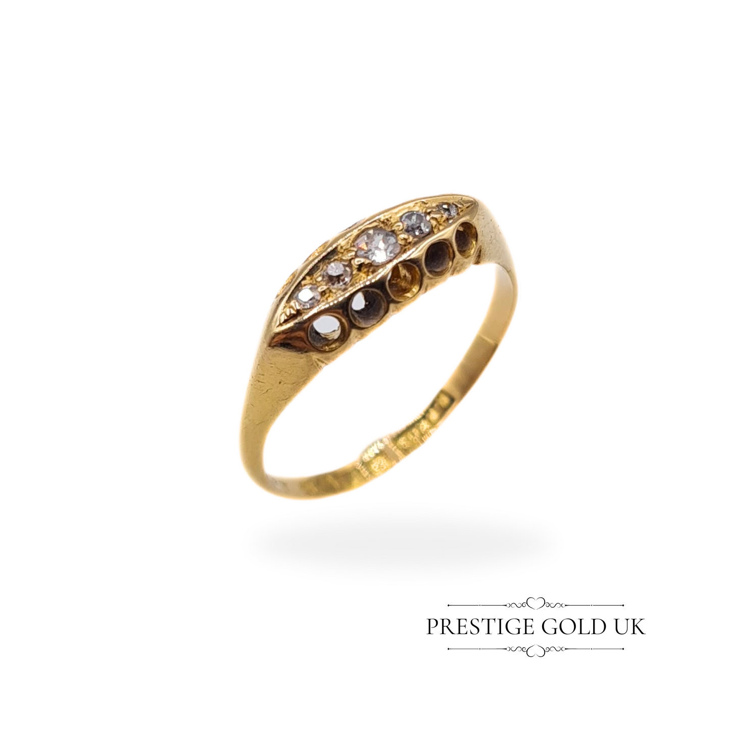 Antique 18ct Gold & Diamond Boat Ring - Size UK L 1/2 US 6 Euro 52