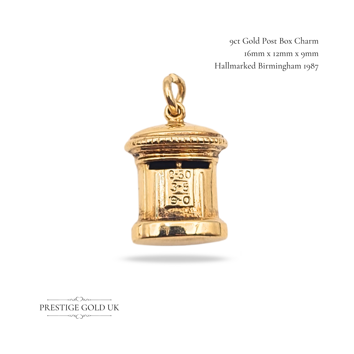 Small 9ct Gold British Red Post Box Charm, Double Aperture Pillar Box