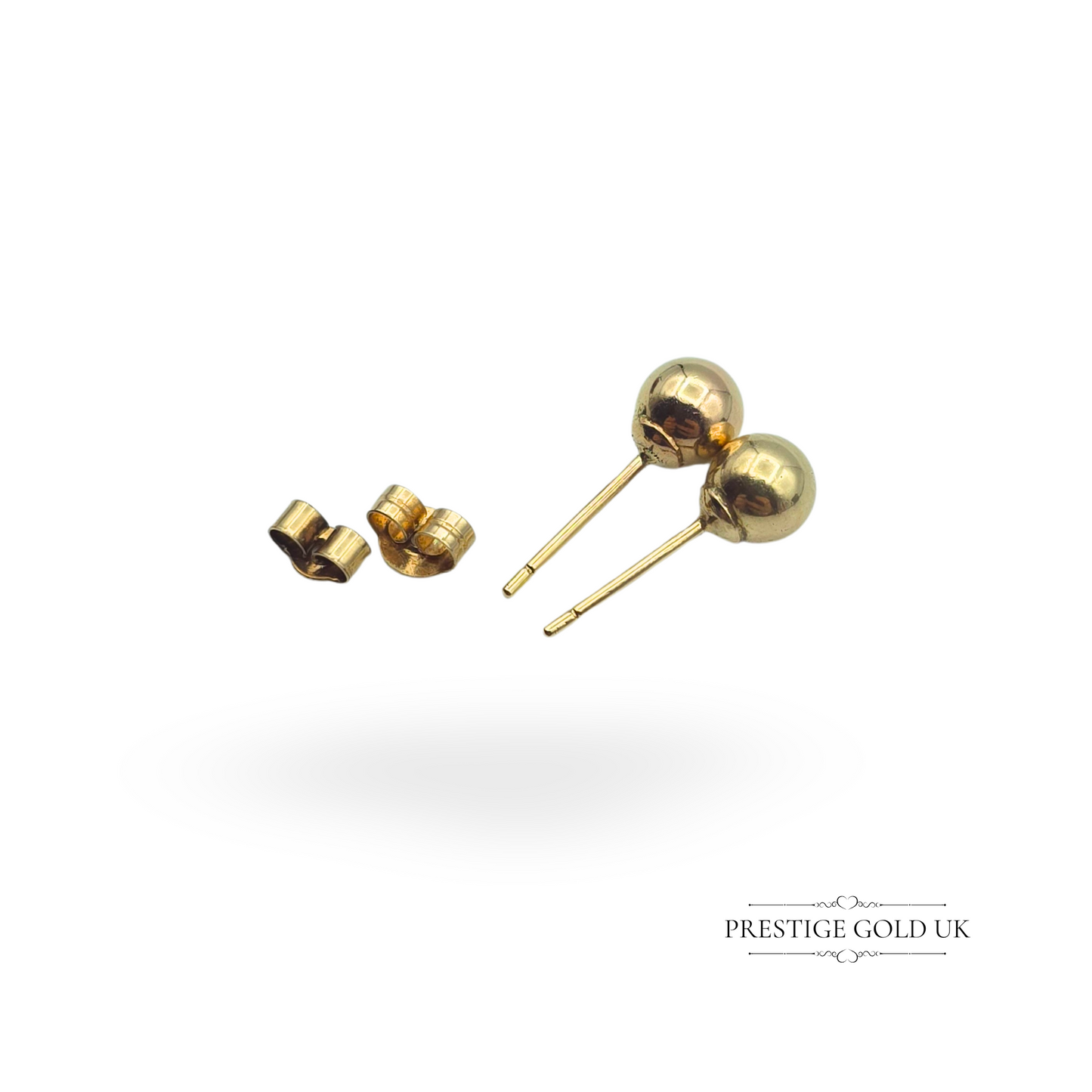 9ct Gold Ball Stud Earrings, 6mm, Butterfly Backs
