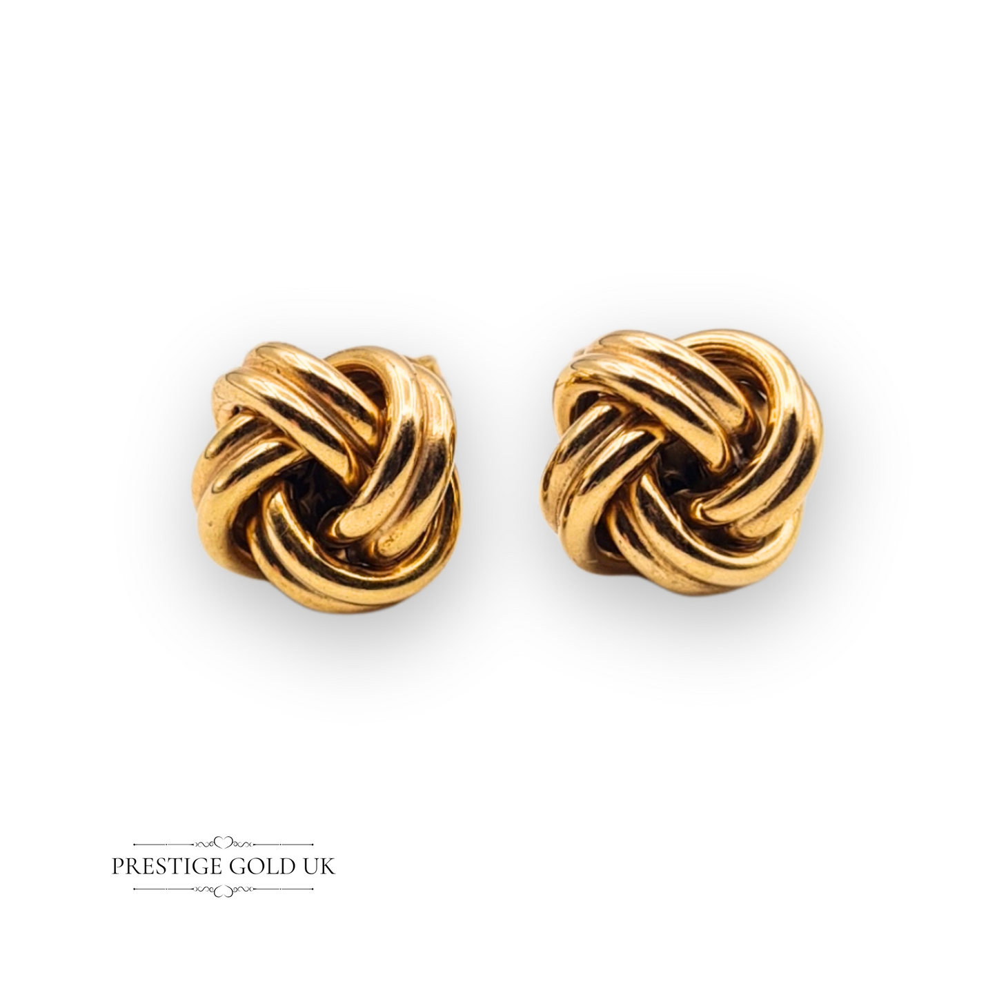 9ct Gold Woolmah Knot Stud Earrings, Stamped 375, Butterfly Backs