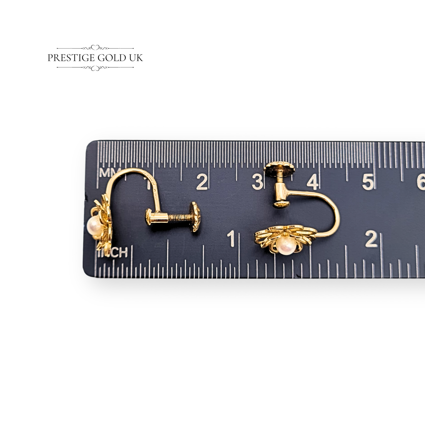 9ct Gold Screw Back Earrings, Floral Design With Pearl Centres For Non pierced ears