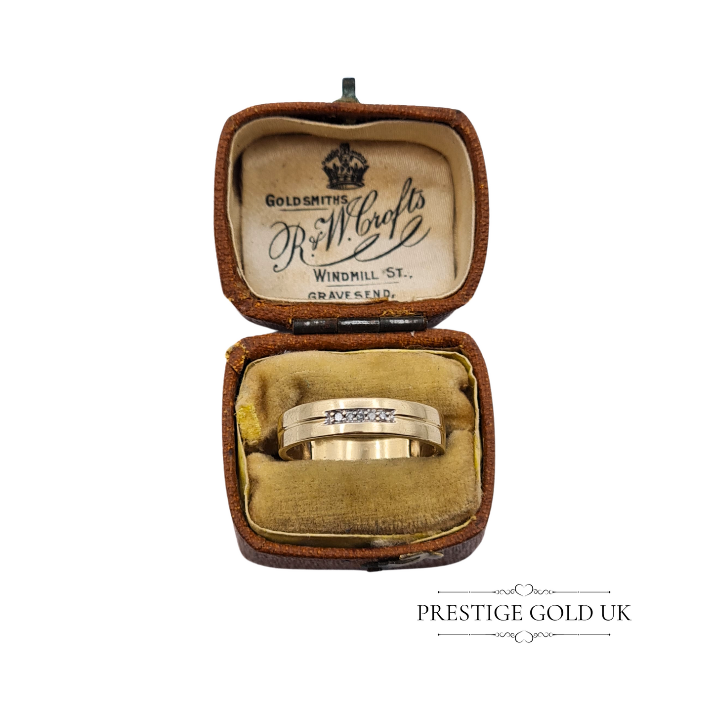 9ct Gold Diamond Band Ring, 4mm Wide, UK M 1/2 US 6 1/2 Euro 53