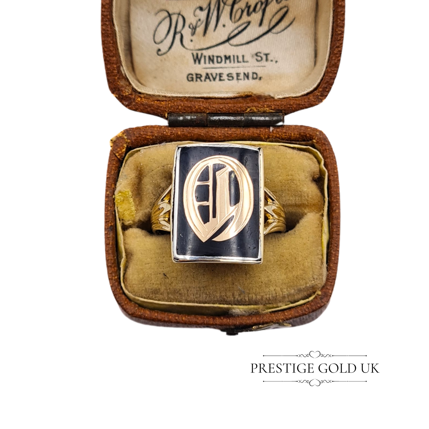 Vintage 9ct Gold Onyx Monogram "O" Signet Ring - UK L 1/2 US 6 Euro 51.5
