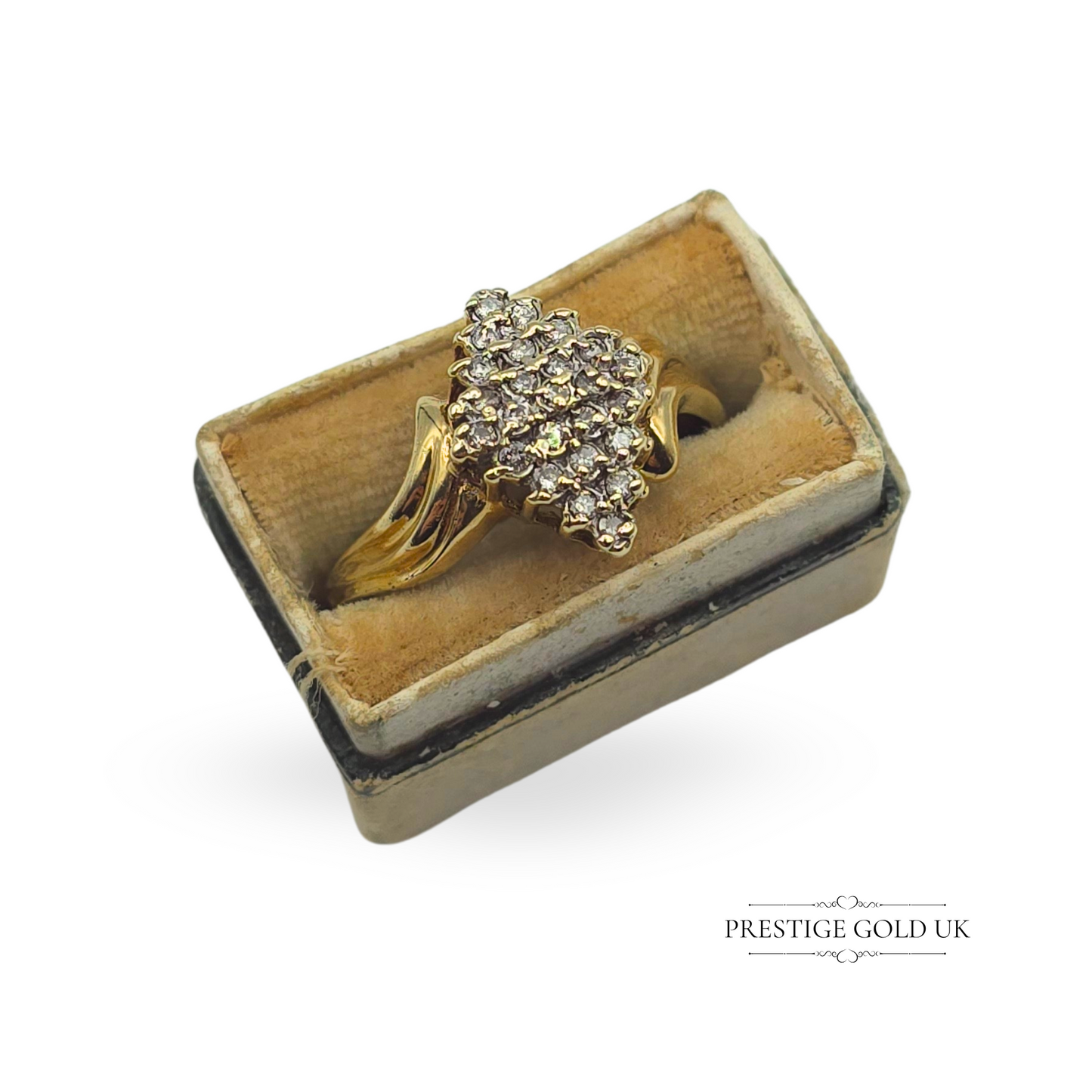 9ct Gold Marquise-Shaped Diamond Cluster Ring, UK S 1/2 US 9 1/4 Euro 60.5