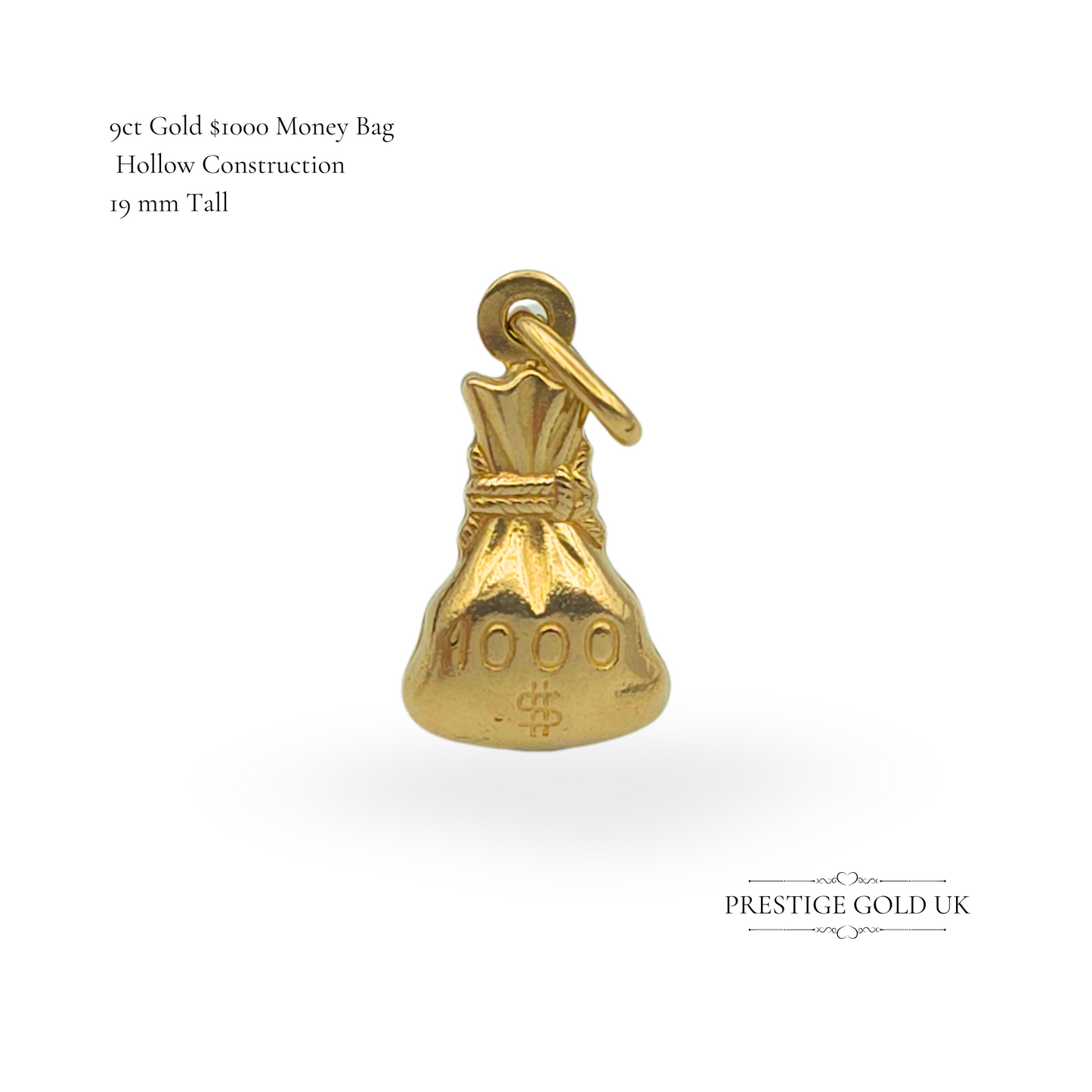Vintage 9ct Gold $1000 Dollar Money Bag Charm or Pendant