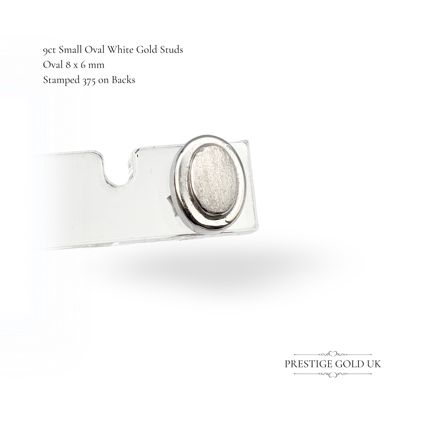 9ct White Gold Oval Stud Earrings, Small 8x6mm Classic Studs
