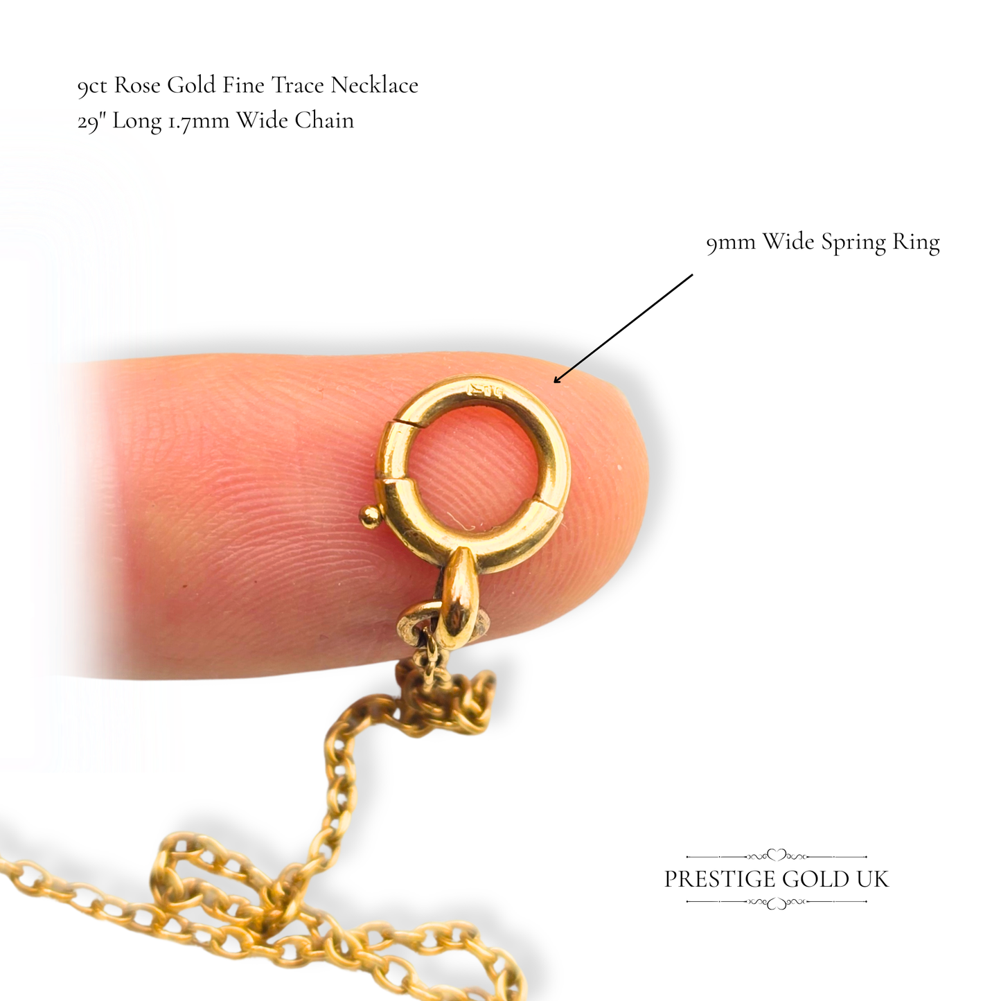 29" Rose Gold Trace Chain Necklace in 9ct, Large Stylish Spring Ring Clasp